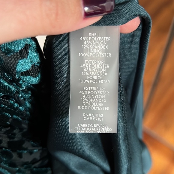 Calvin Klein Dark Green Burnout Velvet Faux Wrap Dress with Flounce Hem - NWT 8 - Picture 15 of 15